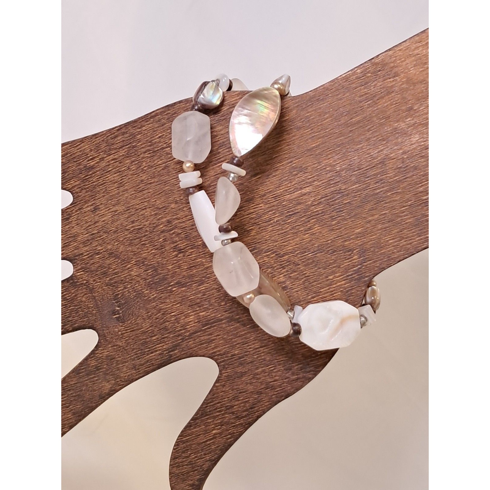 Peyote Bird Shell And Gemstone Two Strand Beaded Bracelet 8 Silver Toggle Nwt 39$